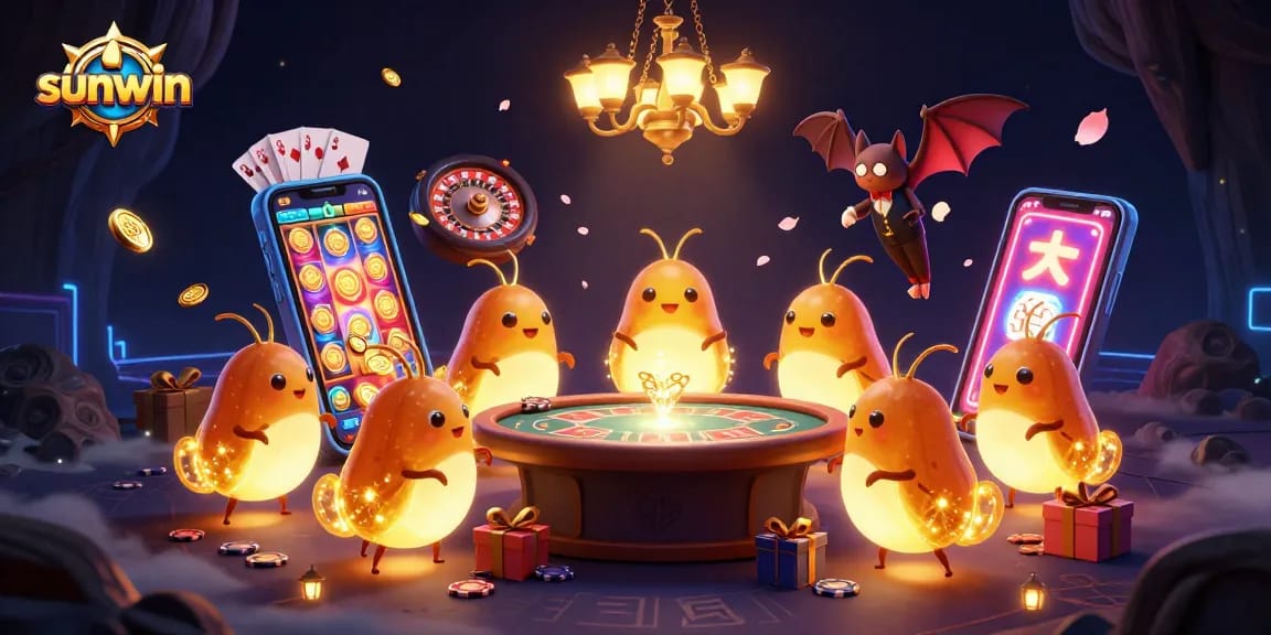 Experience the excitement of sunwin as glowworms illuminate a vibrant casino scene with engaging game elements.