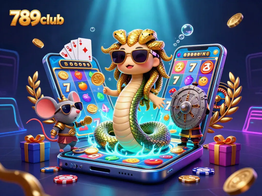 Spin the reels of luck with 789club in a vibrant 3D gaming scene filled with excitement.