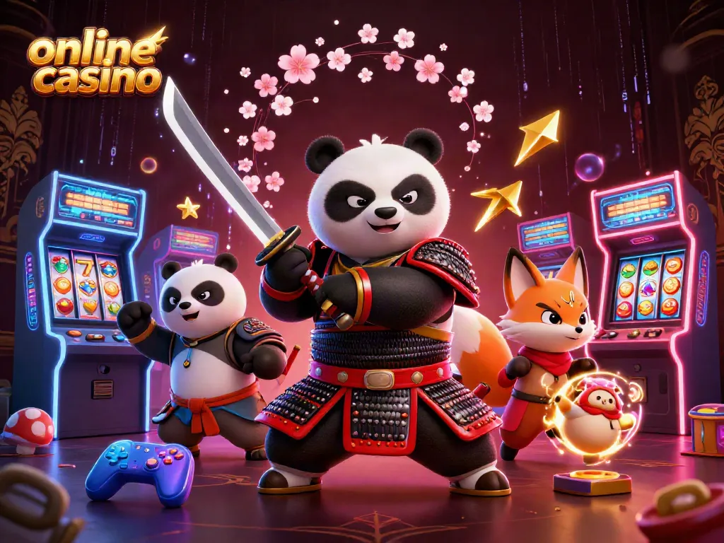 Juega en un emocionante casino online con un panda samurái y un zorro ninja lanzando shurikens.