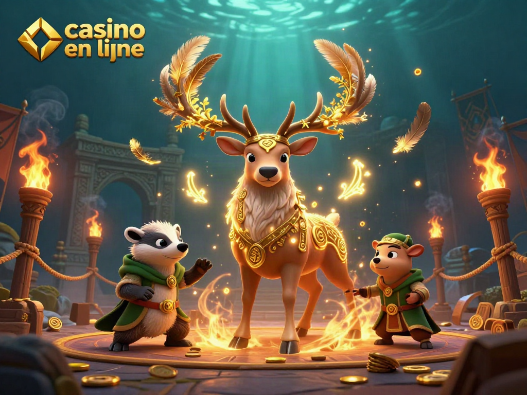 Jouer aux jeux de casino en ligne avec un druid stag et un blaireau accompagnés de lumières d'esprit.