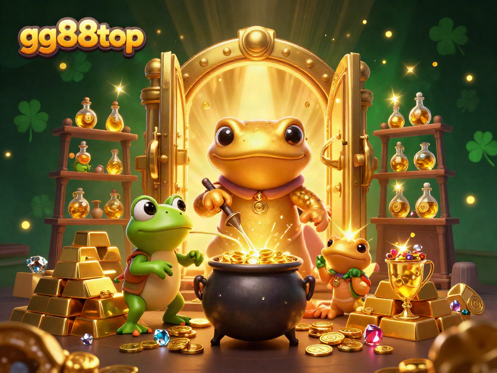 Engage with gg88top's vibrant casino world through 3D illustration showcasing gaming treasures.
