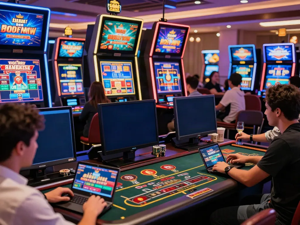 Players enjoying various games on FABET's vibrant online casino platform, showcasing excitement and competition.