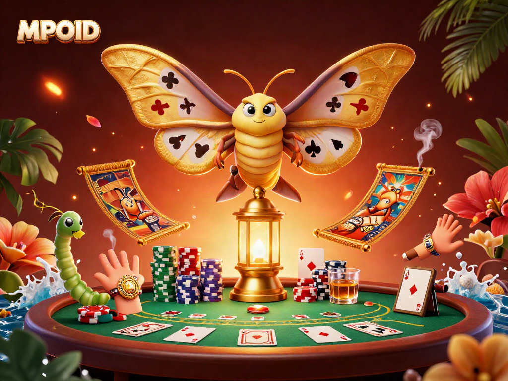 Engage with MPOID through a vibrant 3D scene showcasing casino elements and card play dynamics.
