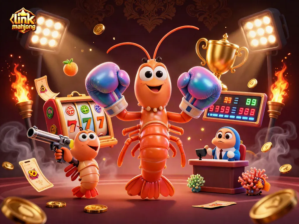 Engage with link mahjong in an exciting casino graphic featuring animated slot reels and vibrant casino elements.