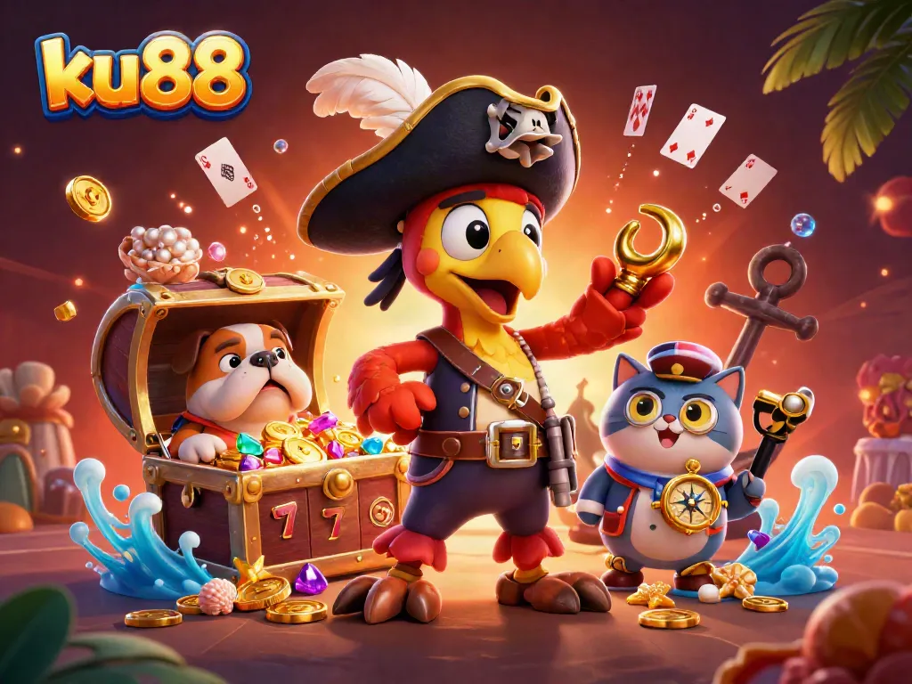 ku88 showcases thrilling slot adventures as characters explore treasure-filled waters.