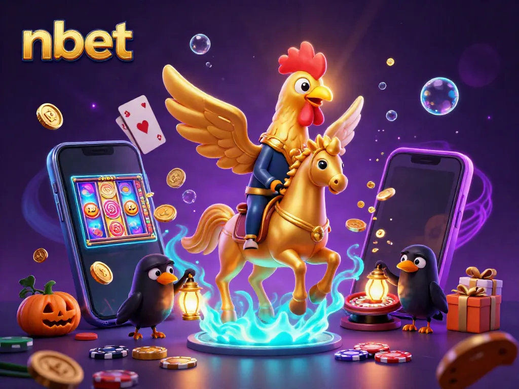 Experience thrilling gaming with nbet in a vibrant midnight casino filled with golden coins and slot games.
