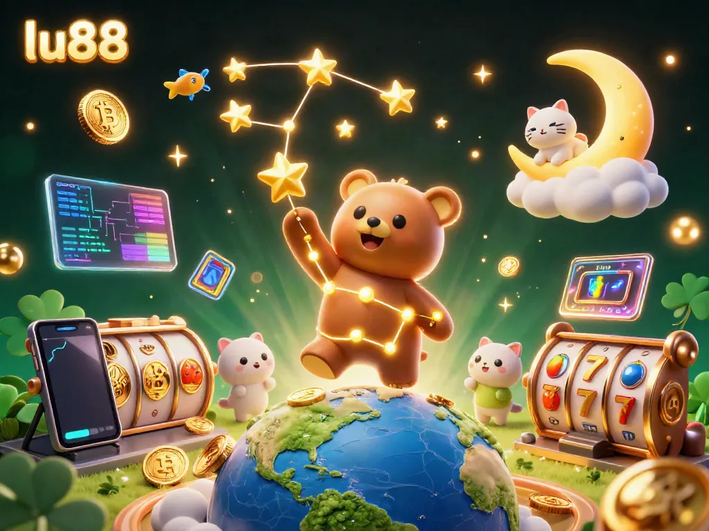 Experience the excitement of lu88 casino with a constellation bear and vibrant slot elements.
