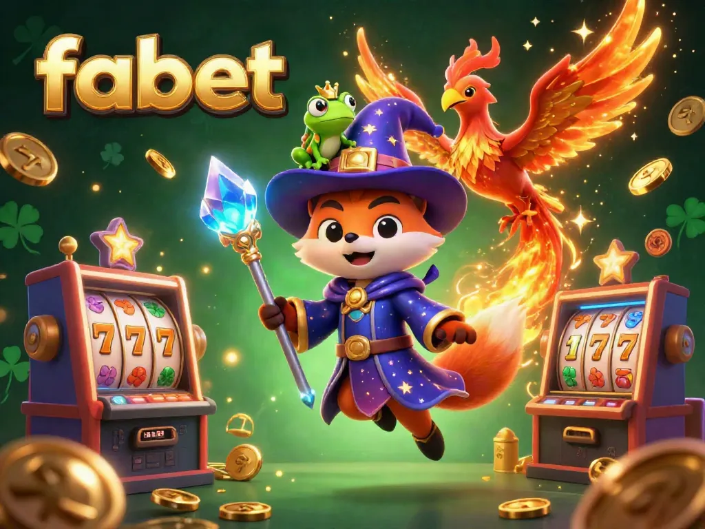 Experience the vibrant casino atmosphere with fabet's unique gambling elements and characters in this dynamic scene.