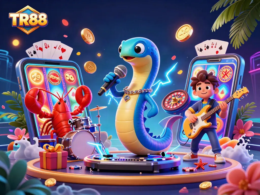 Experience gaming excitement with TR88 as a DJ eel, lobster drummer, and seahorse guitarist.