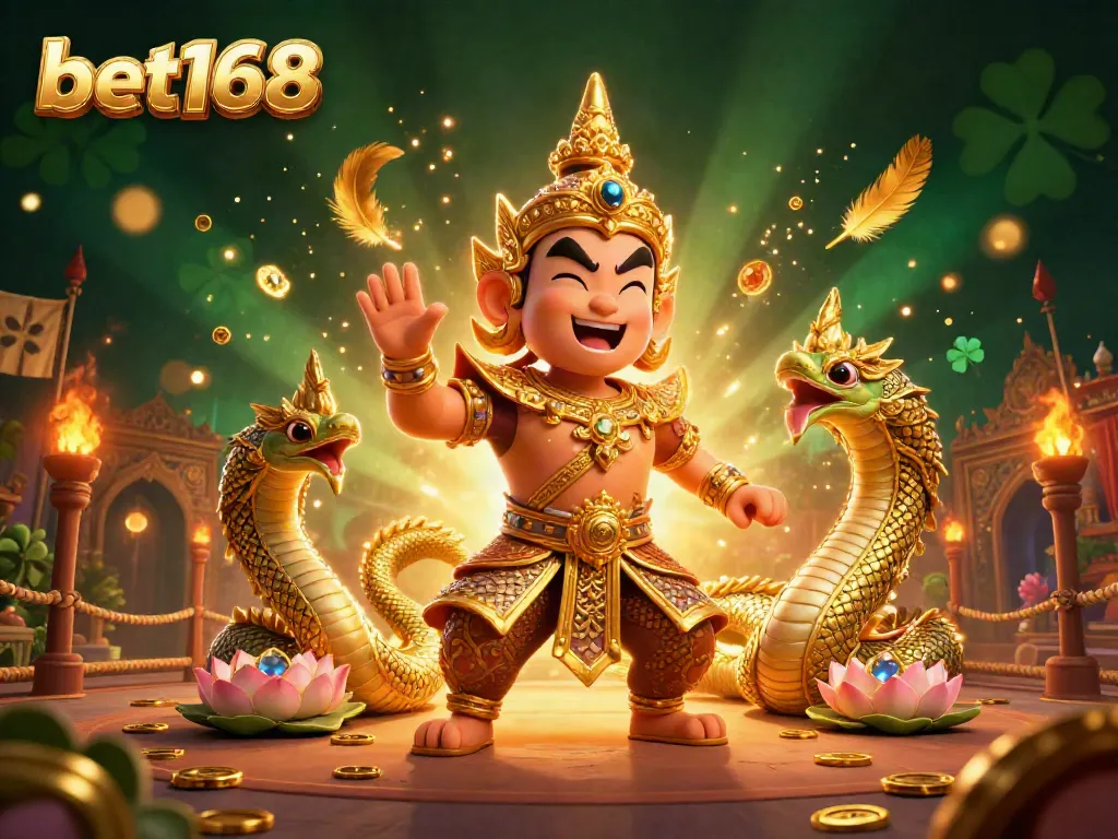 Experience thrilling gameplay with bet168 in this vibrant 3D casino scene featuring mythical guardians and betting tokens.