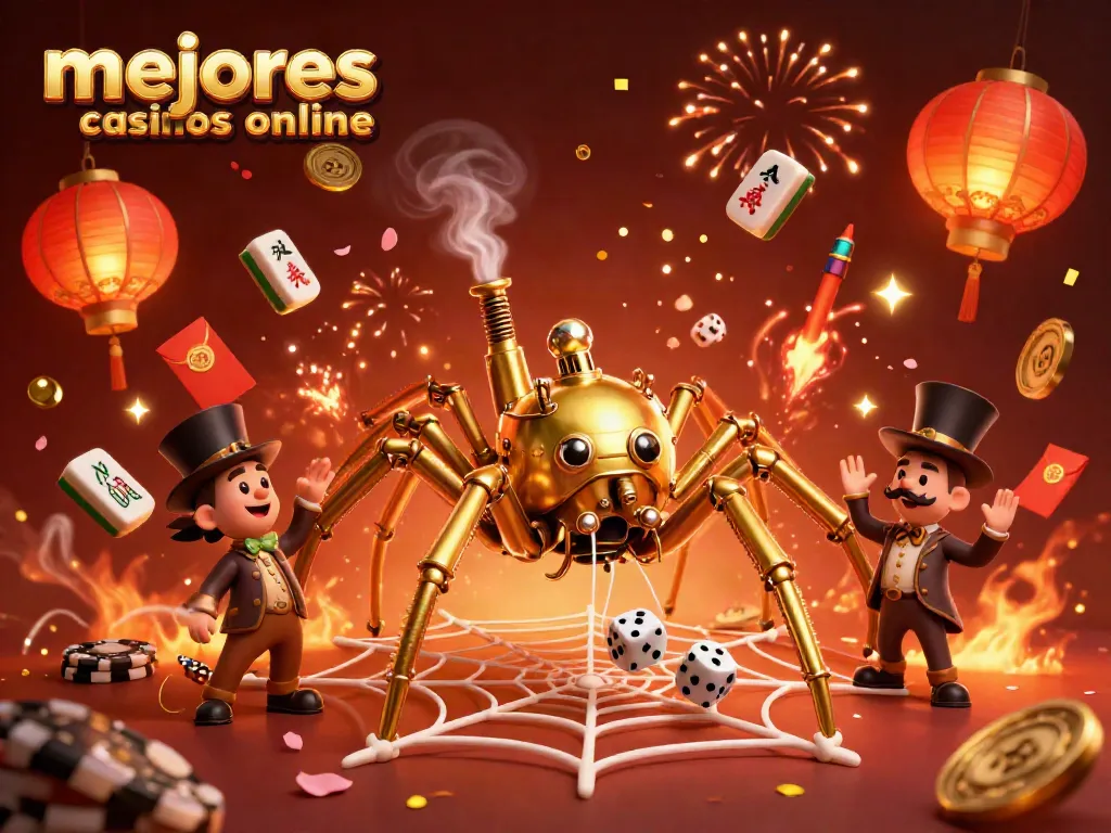 Explora los mejores casinos online mientras juegas con una araña de oro generando una red de oportunidades.
