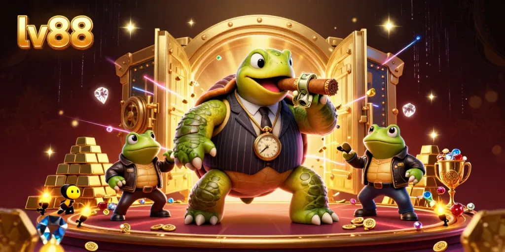 Experience excitement with lv88 in a vibrant 3D casino scene featuring unique characters and enticing gambling elements.