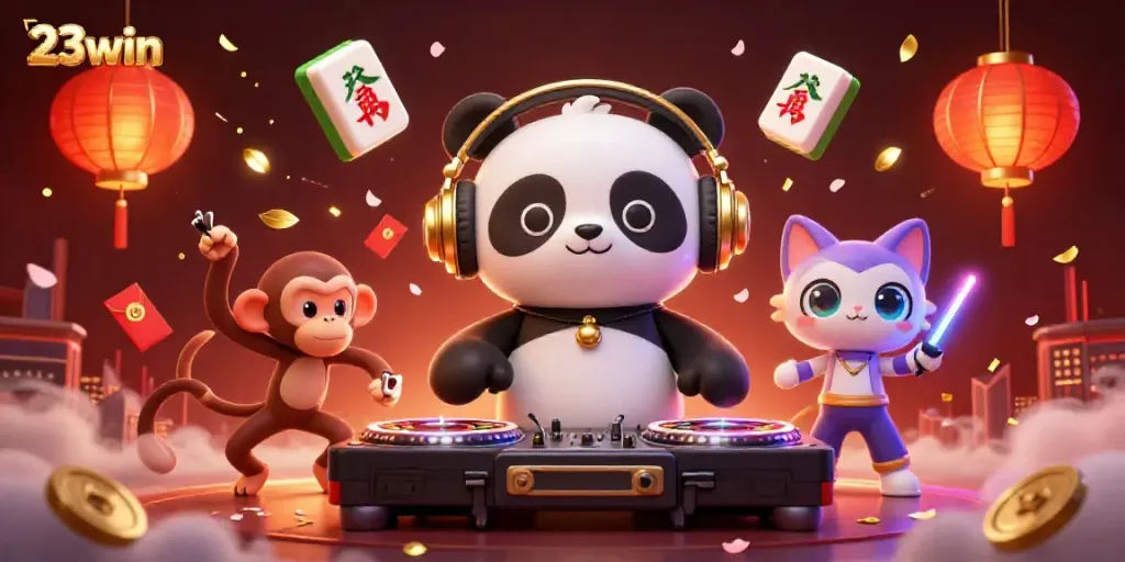 Experience excitement and rich features of 23win with lively casino-themed 3D artwork.