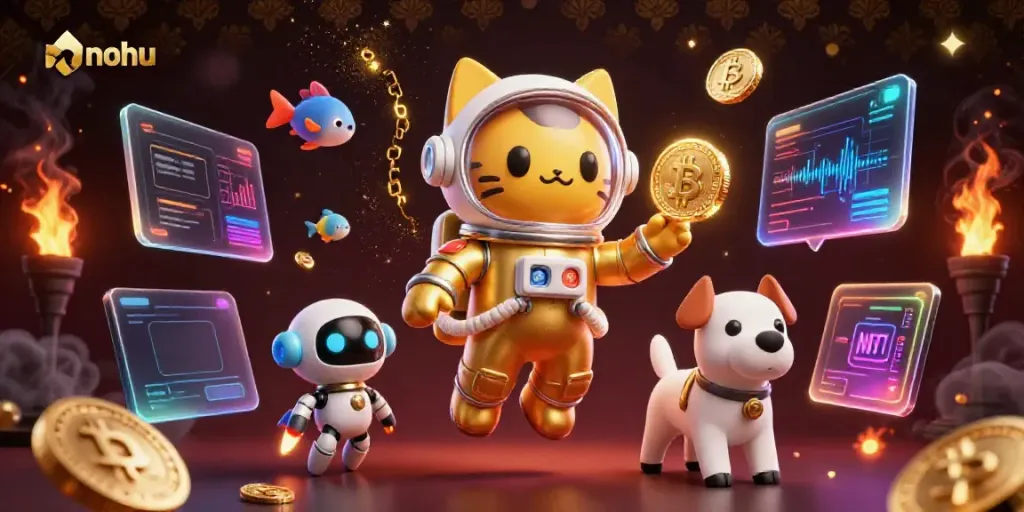 Nohu showcases thrilling casino scenes with an astronaut cat exploring cosmic gambling elements in vibrant detail.
