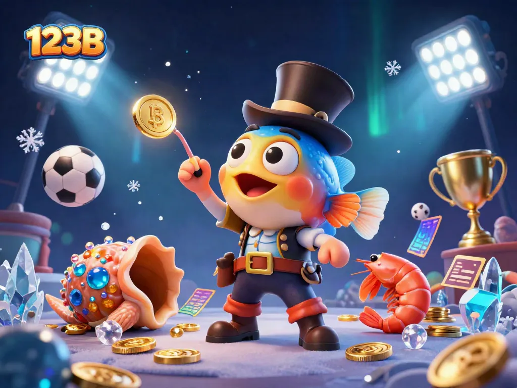 Attract golden coins with the 123B anglerfish in a vivid underwater casino scene.