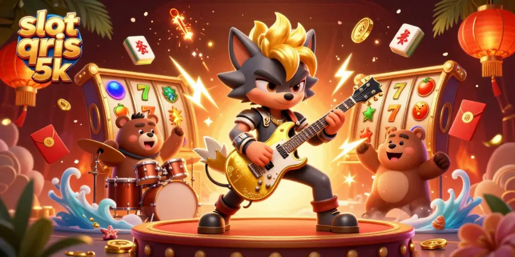 Spin and win with slot qris 5k in a vibrant animated casino scene featuring engaging characters and elements.
