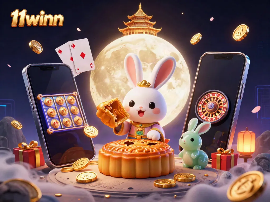 Experience thrilling gameplay at 11winn with vibrant illustrations of casino action and festive characters.