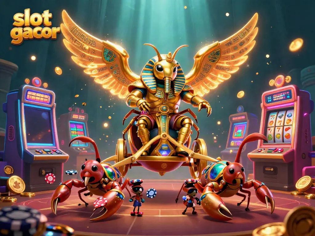 Spin the reels and win at slot gacor, featuring golden scarabs and vibrant casino elements.