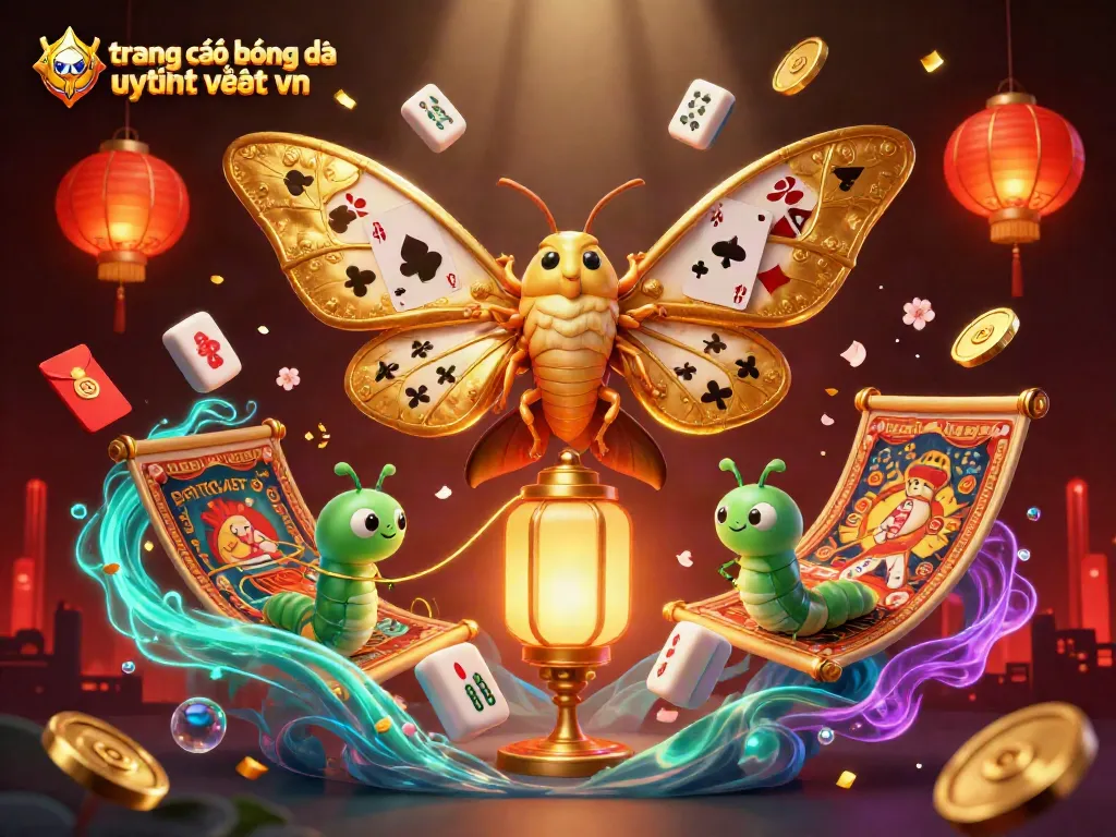 Cá độ bóng đá uy tín nhất vn - Hình ảnh hoạt hình mô tả cảnh cá cược sinh động với bướm và các yếu tố casino.
