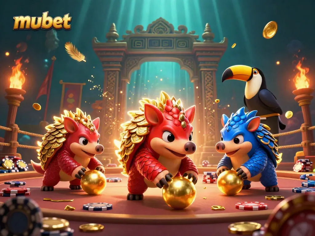 Engage in exciting gameplay with mubet's vibrant visuals featuring animated pangolins and dynamic casino elements.