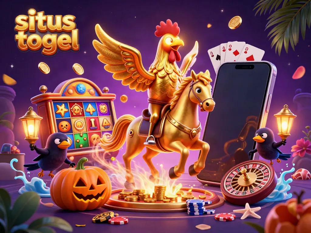 Engage with situs togel in a dazzling midnight casino scene, showcasing golden characters and vibrant game elements.