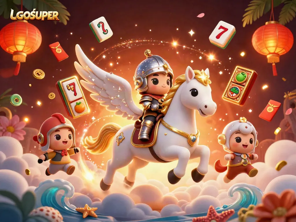 Engage with LGOSUPER for a dynamic slot experience amidst vibrant 3D elements.