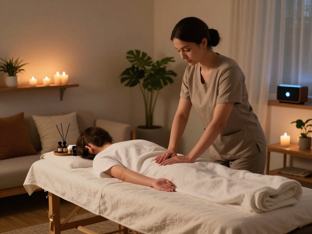 Personalized 일산출장마사지 service setup in a cozy home environment with calming ambiance.