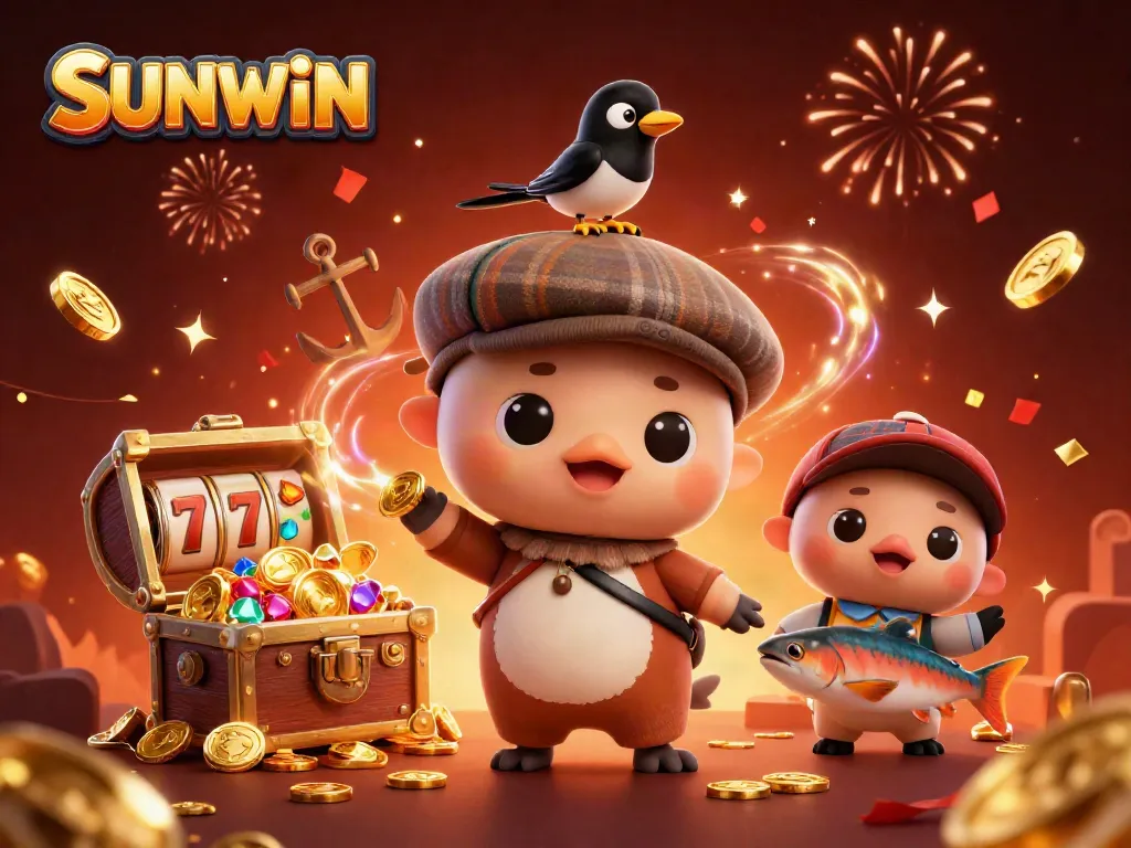 SUNWIN brings together playful Nessie and friends among gold coins and Slot elements in a dynamic casino scene.