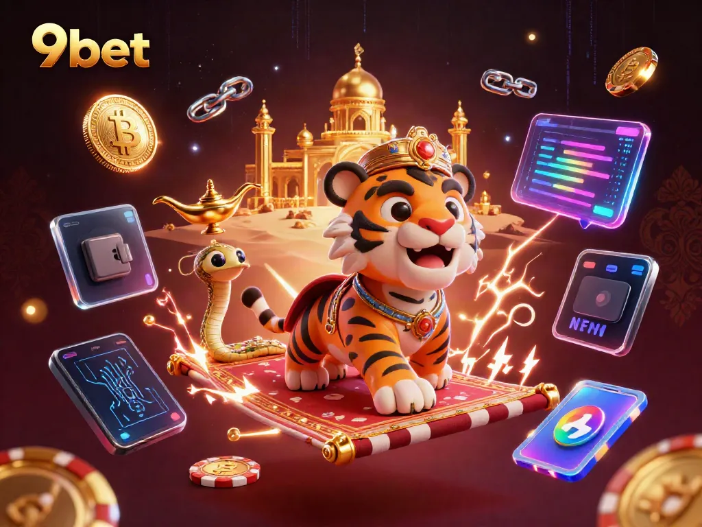 Experience the vibrant world of 9bet, featuring a casino-themed scene with a sultan and treasures.