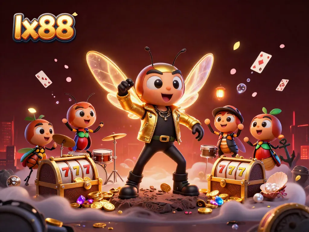 Experience the vibrant energy of lx88 in this dynamic casino-themed illustration featuring unique characters and gaming elements.