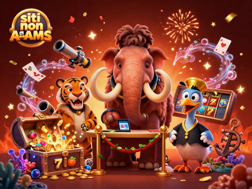 Immagine dei migliori siti non AAMS sicuri con un mammut bouncer in un casinò cartoon.