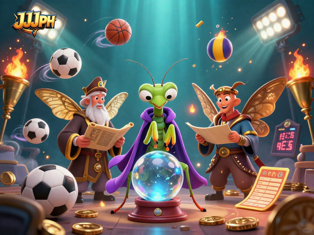 Experience the thrilling world of JJJPH with vibrant sports balls and mystical characters.