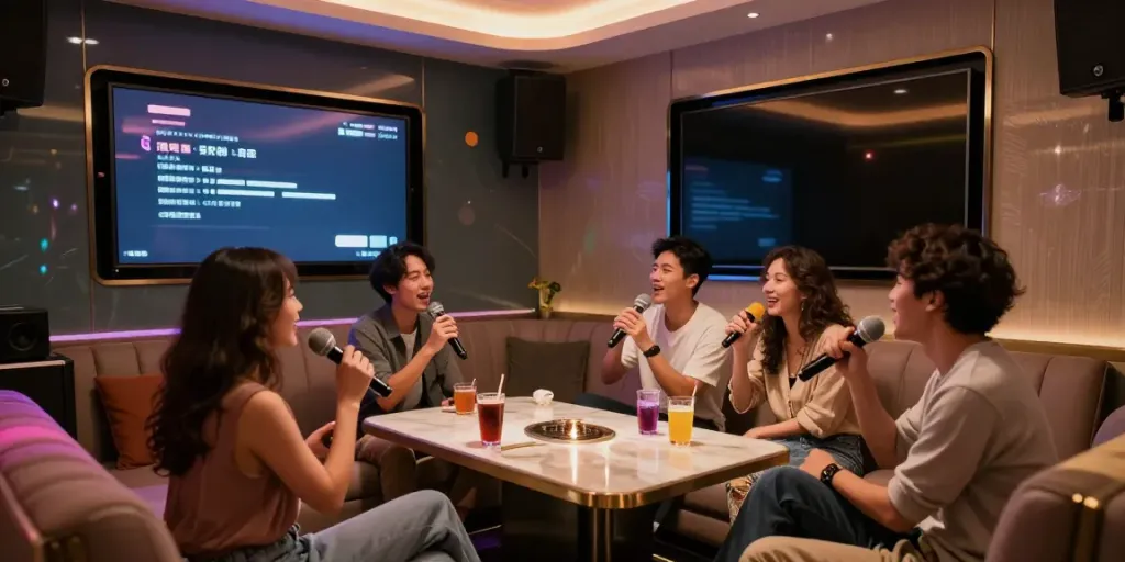 강남 달토에서 즐기는 고급스러운 노래방의 아늑한 분위기와 친구들의 즐거운 모습