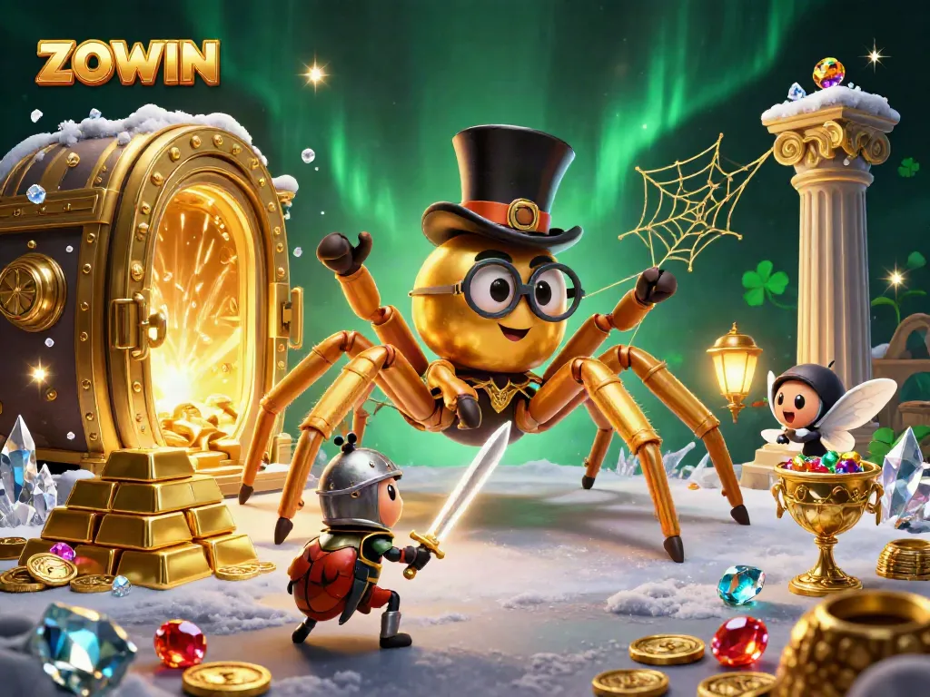 ZOWIN brings thrilling casino adventures to life in a vibrant 3D illustration with treasures and unique characters.