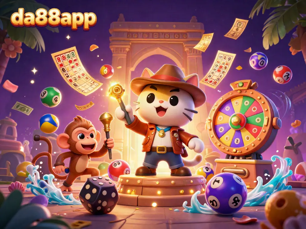 Engage in thrilling casino adventures with da88app's vibrant lottery scene featuring colorful balls and animated elements.