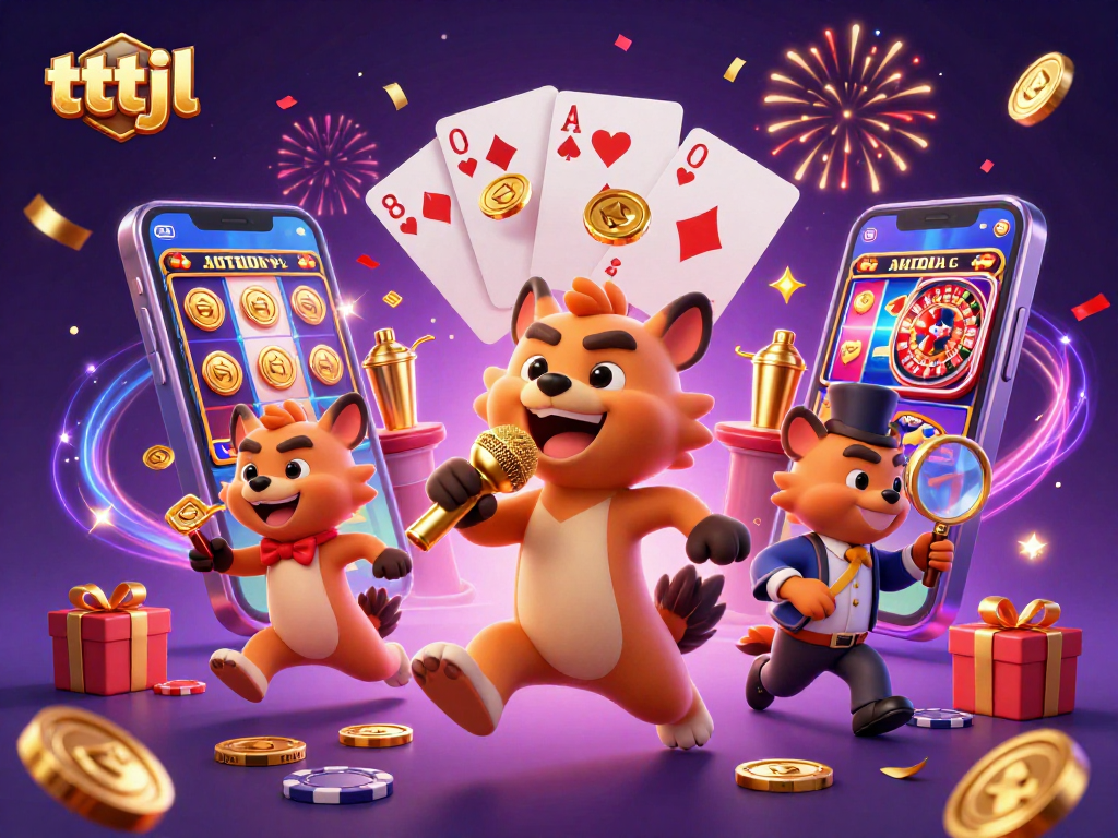 Experience the vibrant tttjl casino scene with hyena characters celebrating amid games and golden coins.