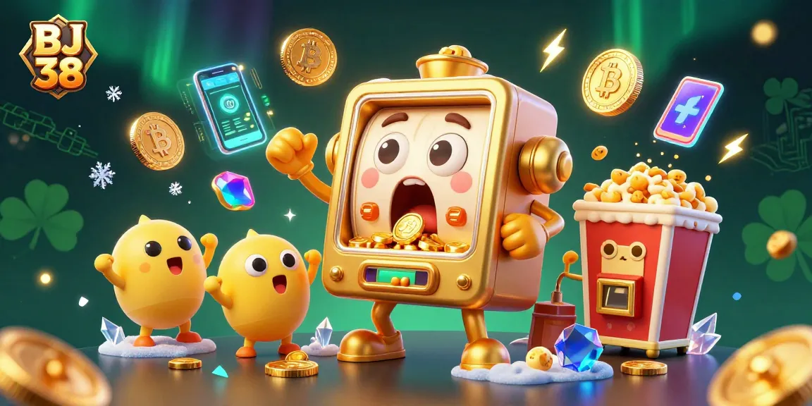 Experience the thrill of BJ 38 with lively slot machines and vibrant casino elements!