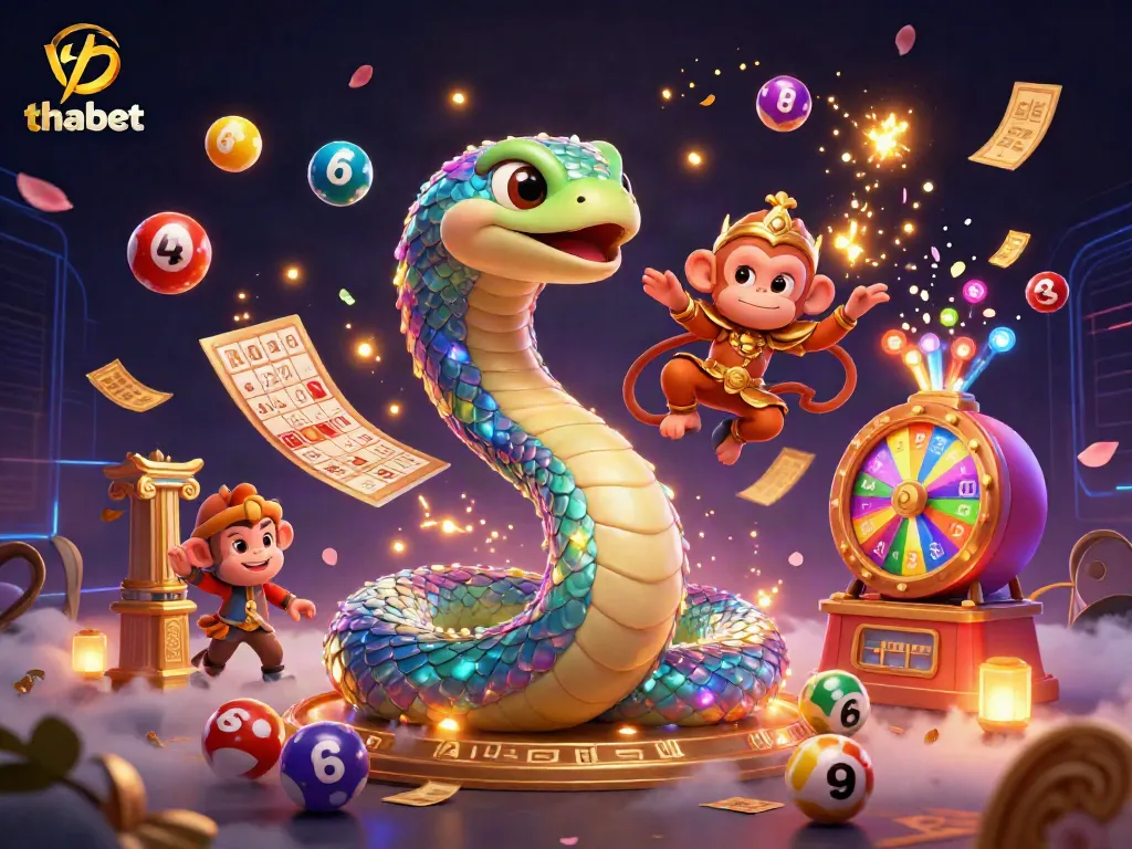Experience winning thrills at Thabet with vibrant Lotto balls, a rainbow serpent, and golden treasures.