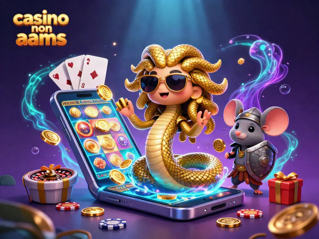 Gioca nei migliori casino non AAMS, Medusa e topi guerrieri circondati da slot colorate.