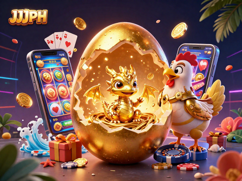 Experience the thrill of JJJPH with a golden dragon and poker chips in this dynamic casino scene.