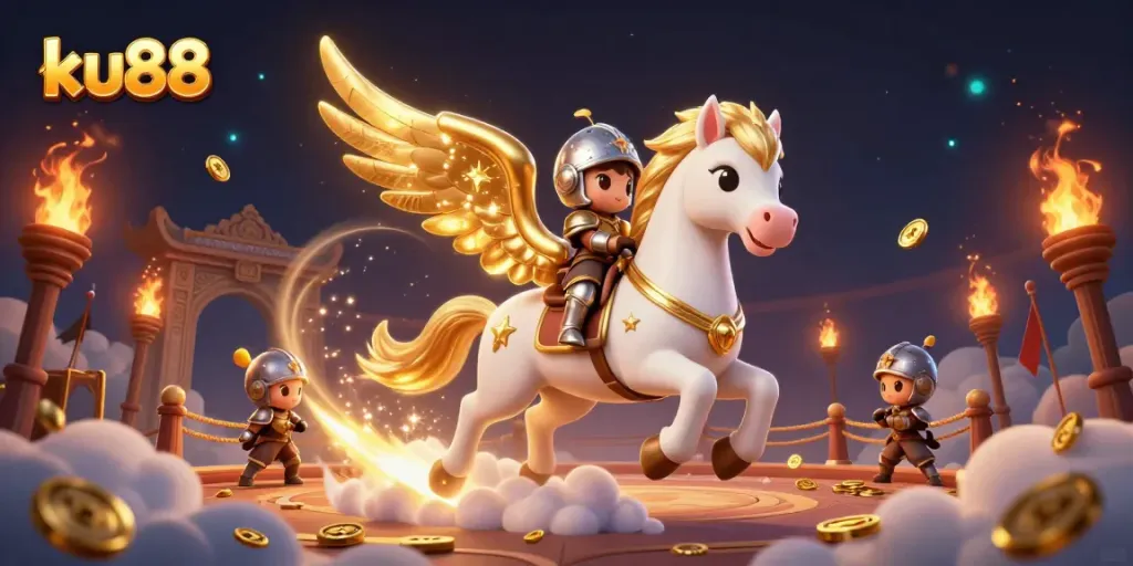 Engage with the thrilling universe of ku88 where a celestial horse and knight embody the excitement of online gaming.