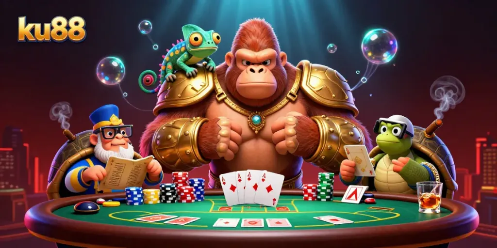 Experience thrilling gameplay at ku88 with a powerful gorilla king and vibrant gaming elements.