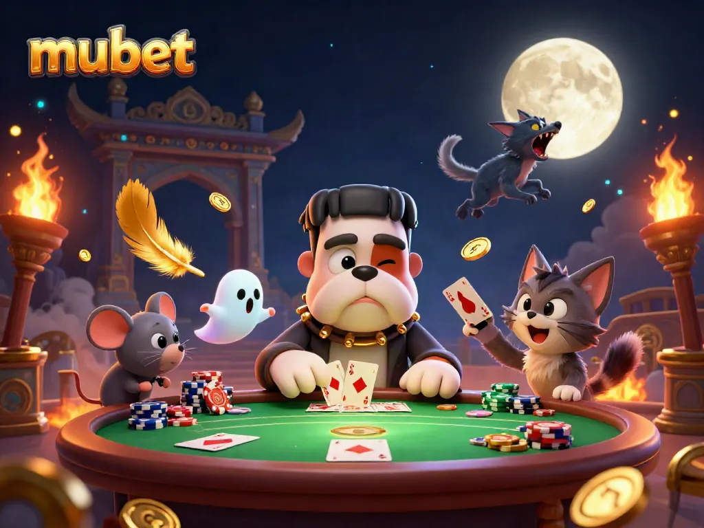 Engage in thrilling poker action with mubet as the Frankenstein bulldog dealer brings luck and excitement.