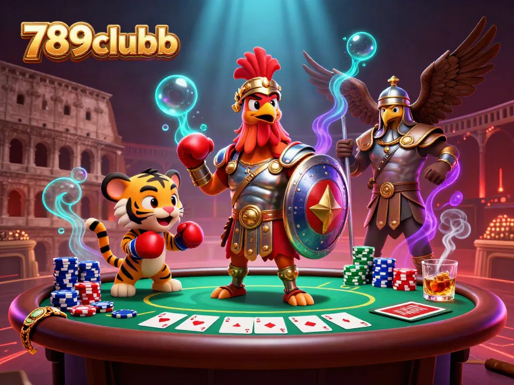 Engage in thrilling games at 789clubb with a vibrant 3D casino scene featuring characters immersed in action.