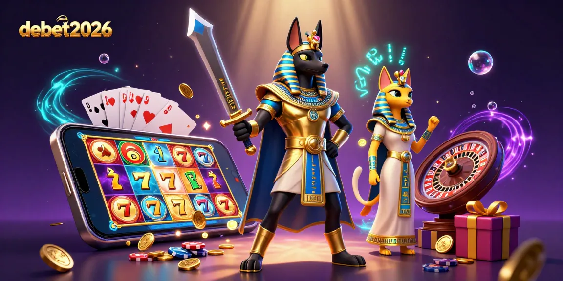Play slots and win big with debet2026 in this vibrant digital illustration.