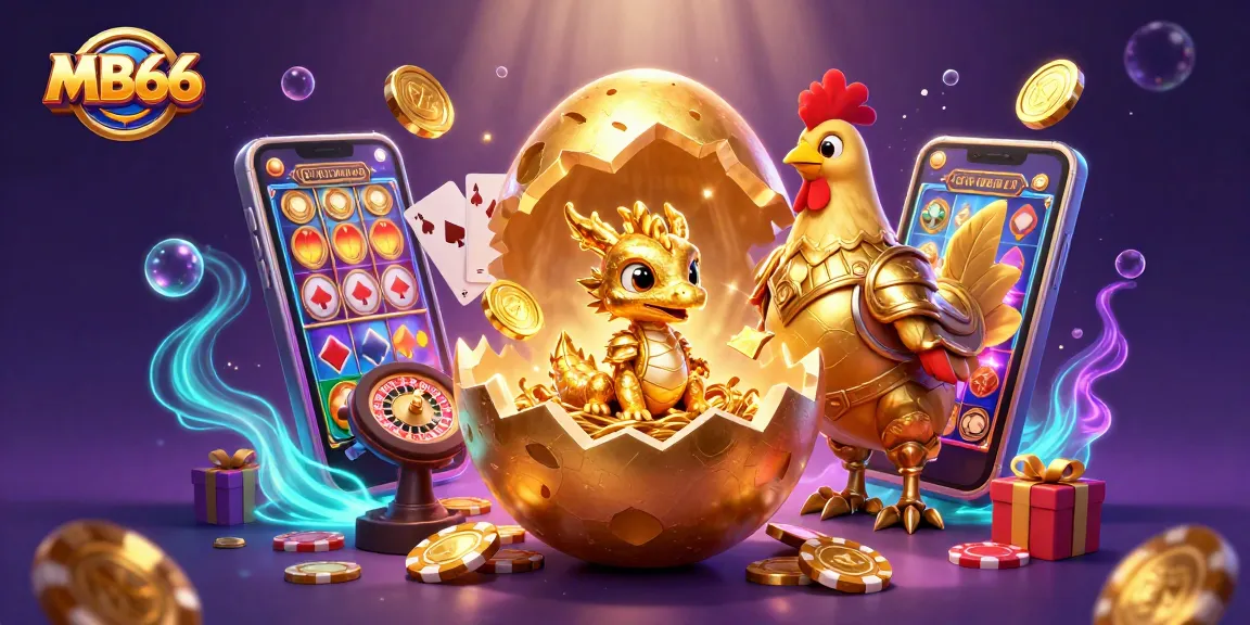 Experience the excitement of MB66 with a golden dragon and dynamic slot games in a vibrant casino setting.