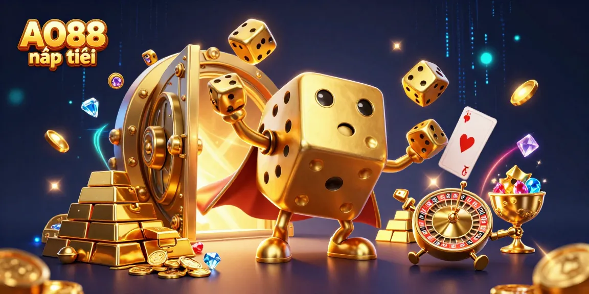 Experience thrilling gaming excitement with AO88 nạp tiền, featuring golden dice and treasures.