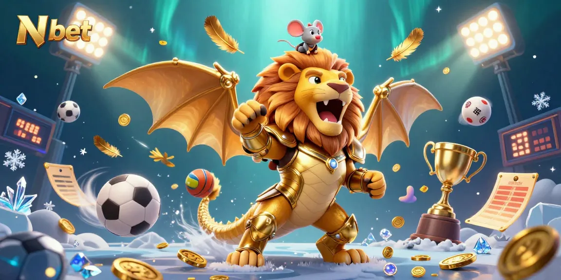 N bet showcases a triumphant chimera and mouse jockey amid dynamic sports betting elements.