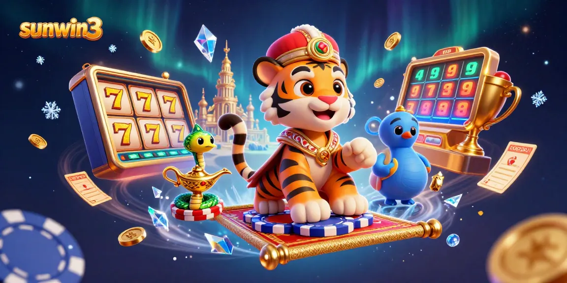 Experience gaming excitement with sunwin3's vibrant casino scene including slots, characters, and dynamic elements.
