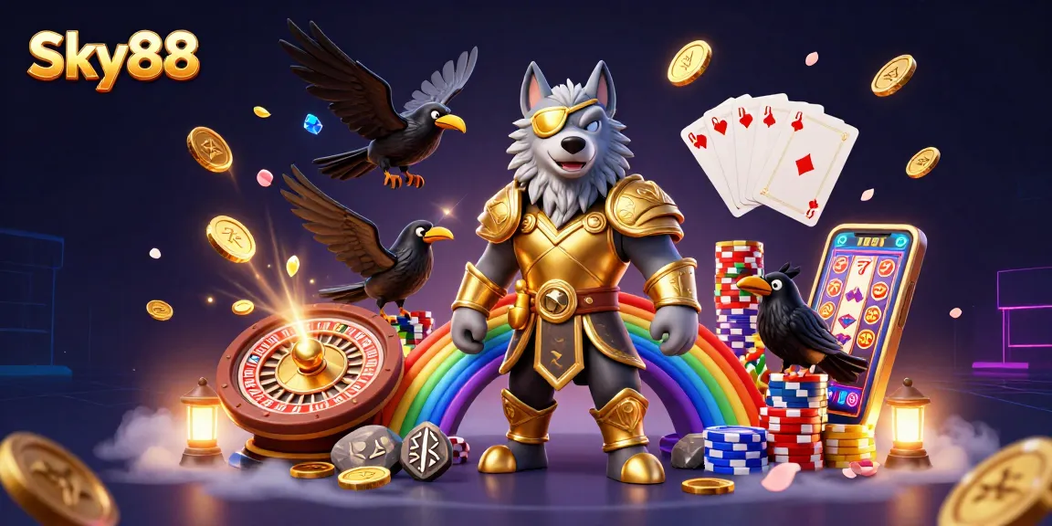 Experience thrilling gameplay at Sky88 with vibrant casino elements in a magical 3D scene.
